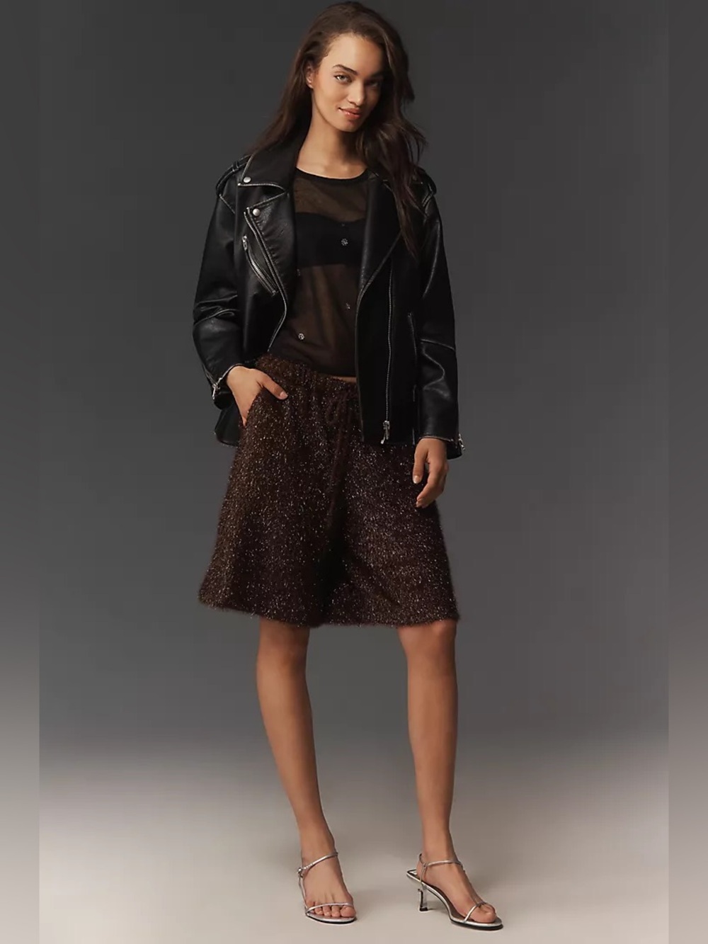 NWT Anthropologie Maeve Tinsel High-Rise Long Shorts XS